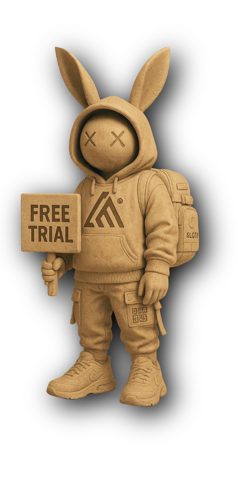Vintage statue holding 14 Days Free Trial banner – AM Marketing’s trial offer for branding and marketing services in Pakistan and Qatar